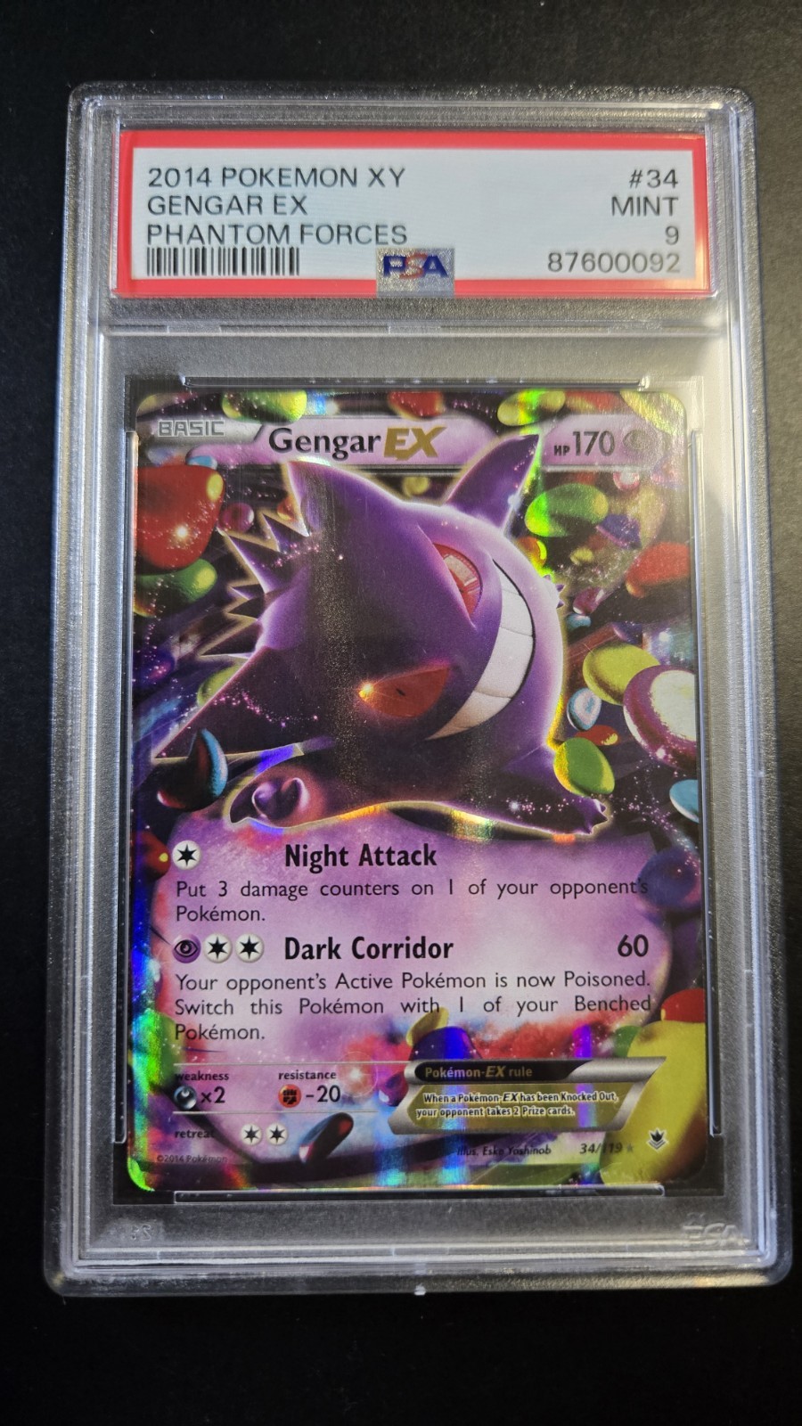 Gengar EX 34/119 XY Phantom Forces Holo PSA9