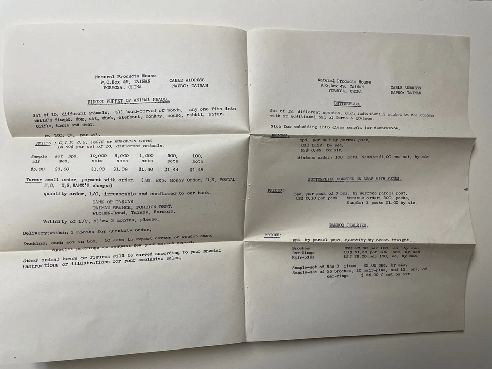 Paquete de correo comercial Taiwán/Formosa años 60, casa de productos naturales Tainan, juguetes Foto 2 de 4