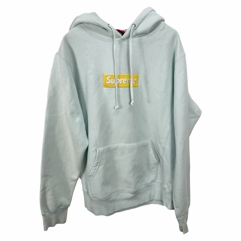 Sweat à capuche homme Supreme bleu clair jaune logo boîte
