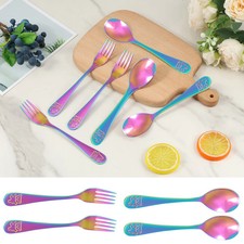 10/9pc Fork Spoons Kits Stainless Steel Kids Silverware Set Cute Bear Printed Ta