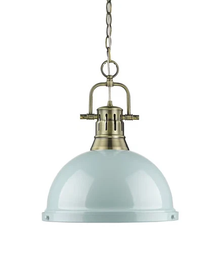 Golden Lighting 3602-L-AB-SF Duncan 14" Chain Pendant in Aged Brass w/ Seafoam - Picture 1 of 2
