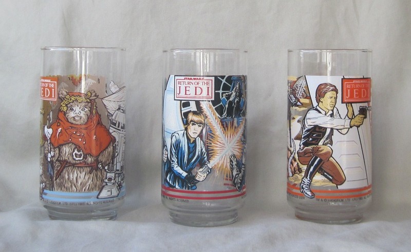 STAR WARS Burger King 1983 Drinking Glass ROTJ Luke Han Ewok Mint Vintage Lot 3