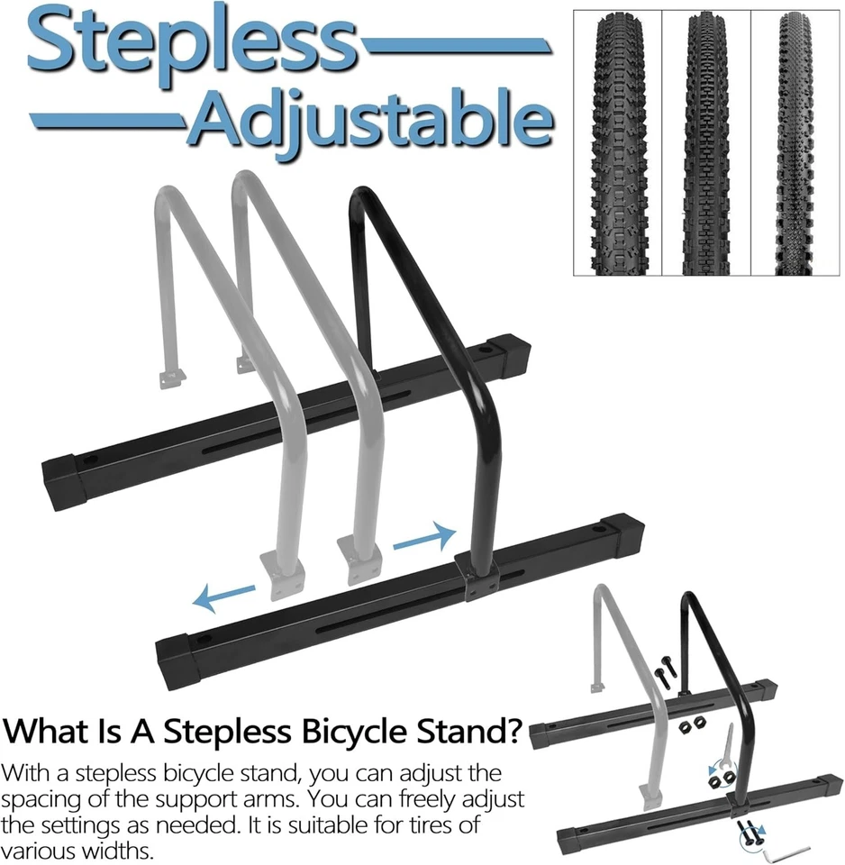Piso con soporte para bicicleta, soporte para bicicleta para bicicleta de carretera MTB, espacio ajustable, interior/exterior... Foto 4 de 4