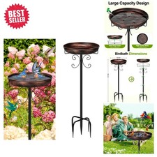 35In Antique Bronze Metal Bird Bath with Upgraded 5-Pronged Base for Stability