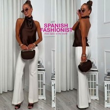ZARA WOMAN SS25 BROWN SATIN EFFECT HALTER TOP ALL SIZES 2157/221/700