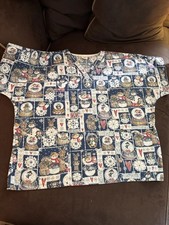 Winter Holiday Christmas Snowmen Penguins Reindeer Gingerbread Scrub Top Size L