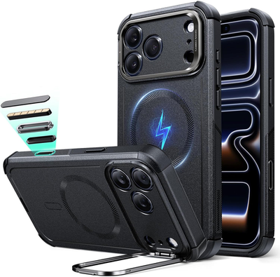 Vansdon Magnetische beschermhoes voor iPhone 17 Pro Max met 1 stuk gehard glas, compatibel met MagSafe, valbescherming in militaire kwaliteit, doorschijnende hoes, mat, ultradun, zwart