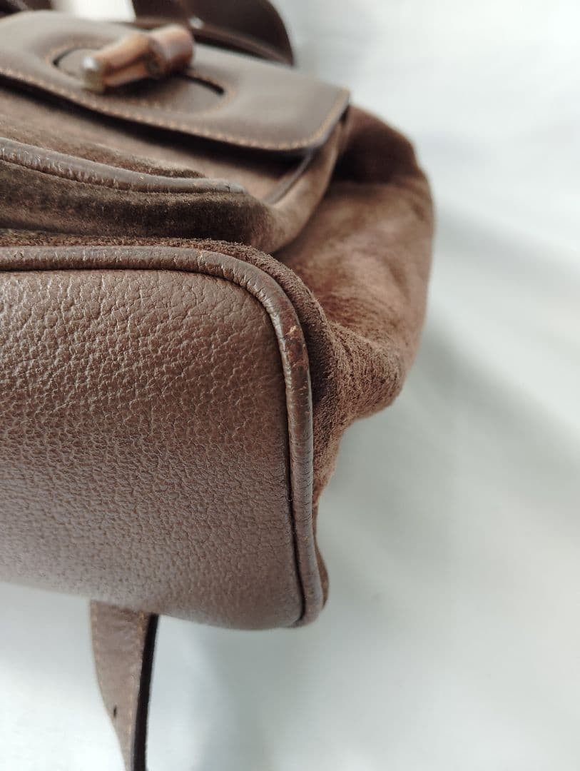 GUCCI Brown Suede Bamboo Backpack Women's Designer Authentic Rare Bag thumbnail 14