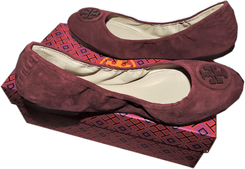Tory Burch Allie Ballerina Flats Burgundy Logo Minnie Reva Suede Ballet Shoe 7 - Picture 5 of 6