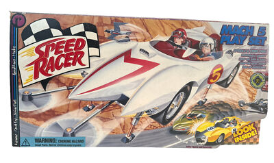 Vintage 1999 ReSaurus Speed Racer Mach 5 Playset W/Sprindle & ChimChim Figures