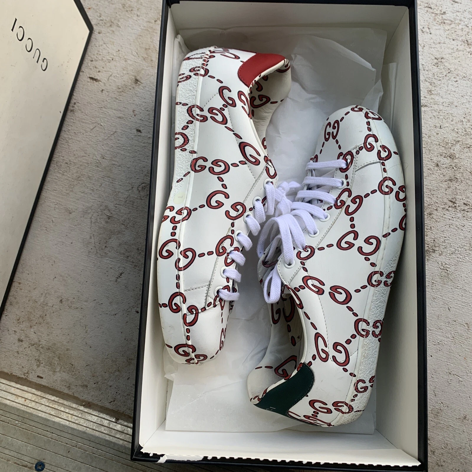 Baskets Gucci Ace perforées entrelacées G en cuir blanc gris taille UK 8 US 8,5