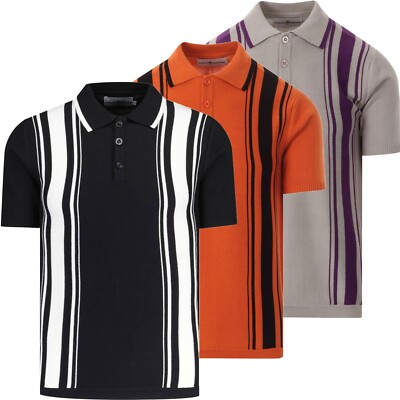 NEW MADCAP ENGLAND MOD RETRO 50s 60s MENS STRIPE KNITTED POLO MC256 Aftermath 