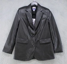 Future Collective Jacket Women's Size XS Black Shinny Flux Leather Button Pocket