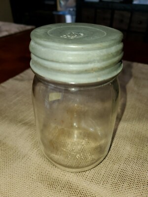 Vintage Antique Glass Hazel Atlas Mason Jar Zinc Lid rare Plant F