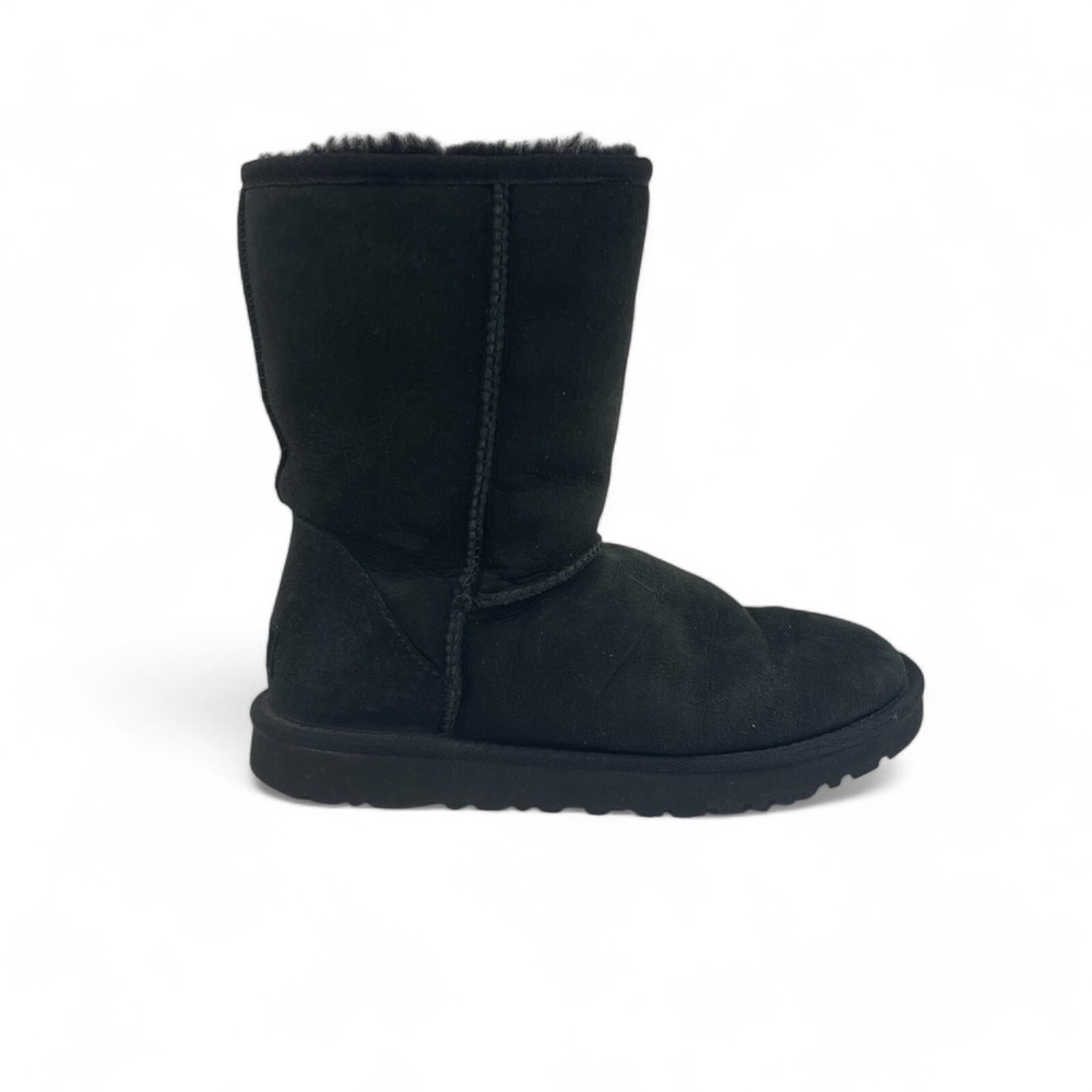 UGG Authentic Classic Short Black Suede Boot Women 6 Sheepskin Warm Comfort NWOB