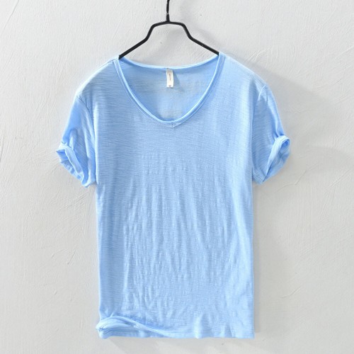 Men's Classic Fit V-Neck Shirts Tops Plain Cotton T Shirts Summer Tees US - Picture 23 of 35