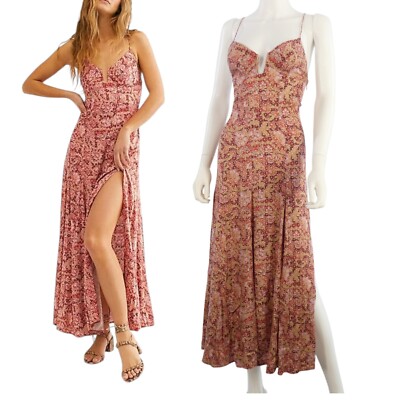 Free People Kleid Blumen Miorca Maxi Midi Rückenfrei Strand Boho Gr. UK 4 US 0