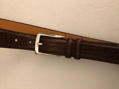 Vtg Italian Calfskin Western Belt Sz 48 Brown Lizard Embossed Leather Metal Tip Brown Lizard Print Leather Belt | El General 44678 main image 4