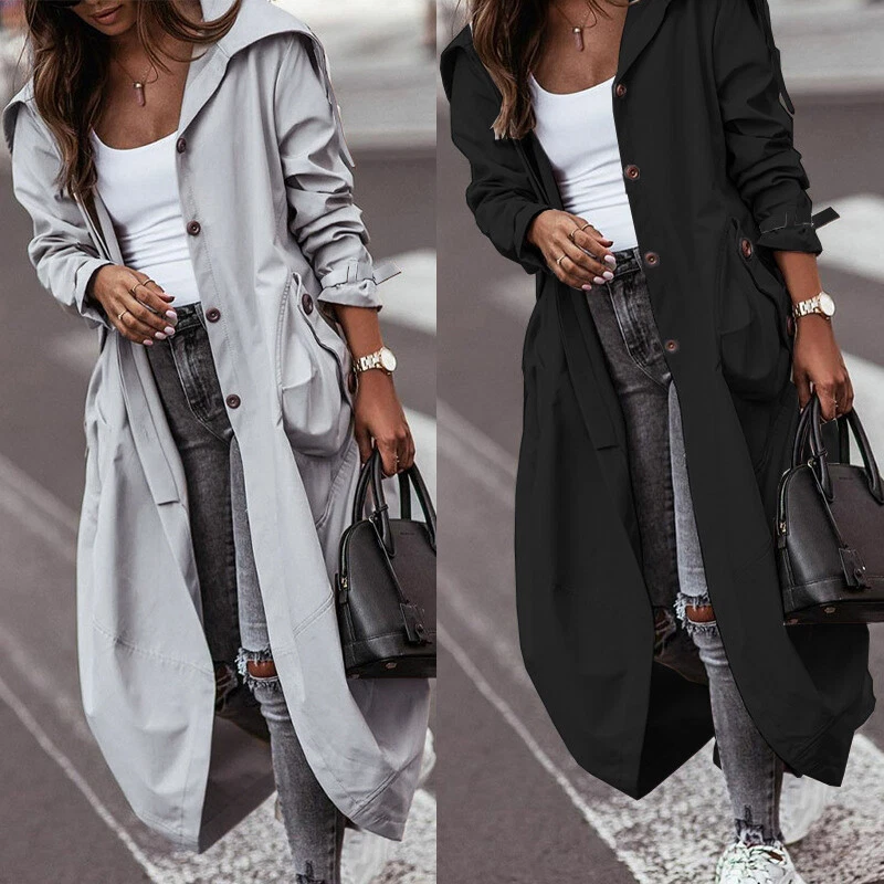 Women Long Jacket Windbreaker Trench Coat Outerwear Cardigan Casual Stylish