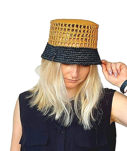 Callanan Rolled Edge Raffia Straw Sun Hat Black Band Bow  display picture 2