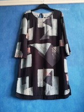 White Stuff Grey Geometric Print 3/4 Sleeve Viscose Shift Tunic Dress Size 10