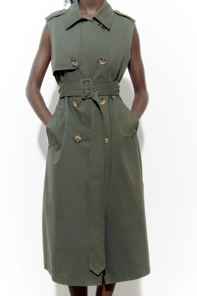 Nwt Long Vest Dress/coat Dress With Belt By Zara Green Size L