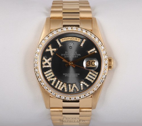 Rolex Men 18038 Day-Date 36mm President 18k Gold-Gray Roman Dial-Diamond Bezel - Picture 2 of 7