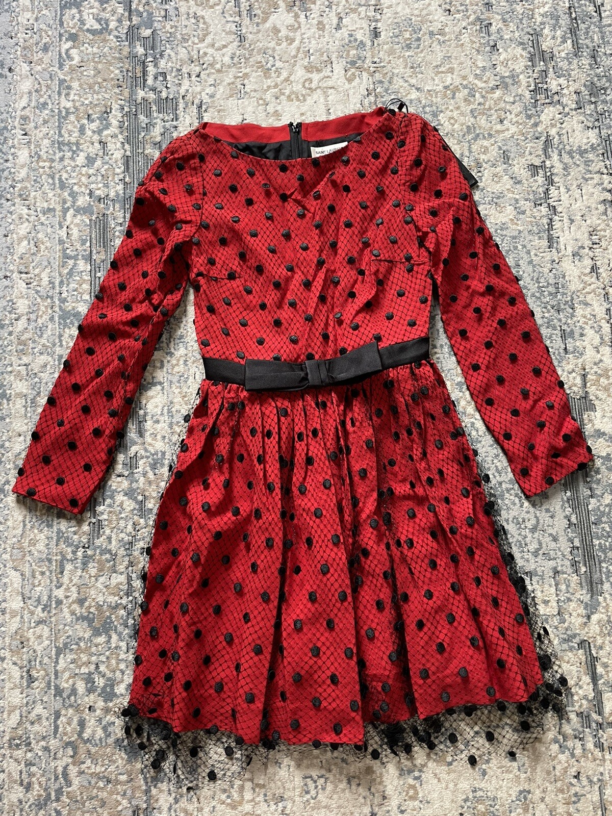 Abito nuovo con etichette Saint Laurent Skater rosso a pois taglia 36 fr