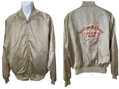 Vtg 80s King Louie Pro Fit Satin Jacket XL 48 50 Yacht Brokers Logo Made USA