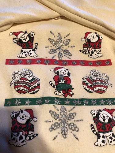 Vintage Avon Dancing Christmas Cat Fleece Holiday Sweatshirt Child's M USA Made - Picture 5 of 6