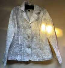 Chico's Women's Off White Floral Three Button Blazer Jacket Size 1 Lined Casual