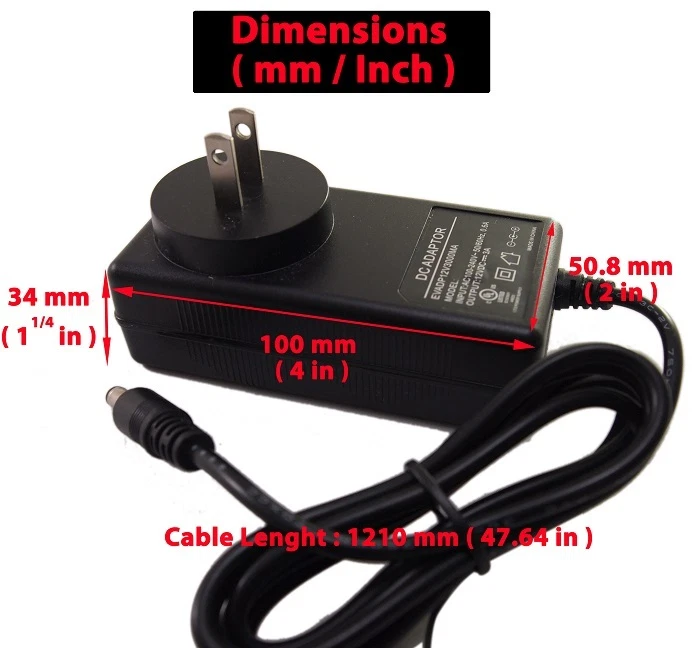 2 Pcs 12V DC 3A 3000mA Power Supply Adapter Wall Charger for 12V Electronics - Image 2 of 4