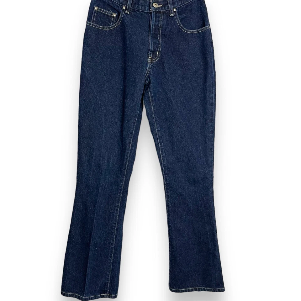 Pantalones de mezclilla Xhilaration Bootcut pierna acampanada mujer 5 junior azul lavado oscuro botón mosca de colección Foto 3 de 4