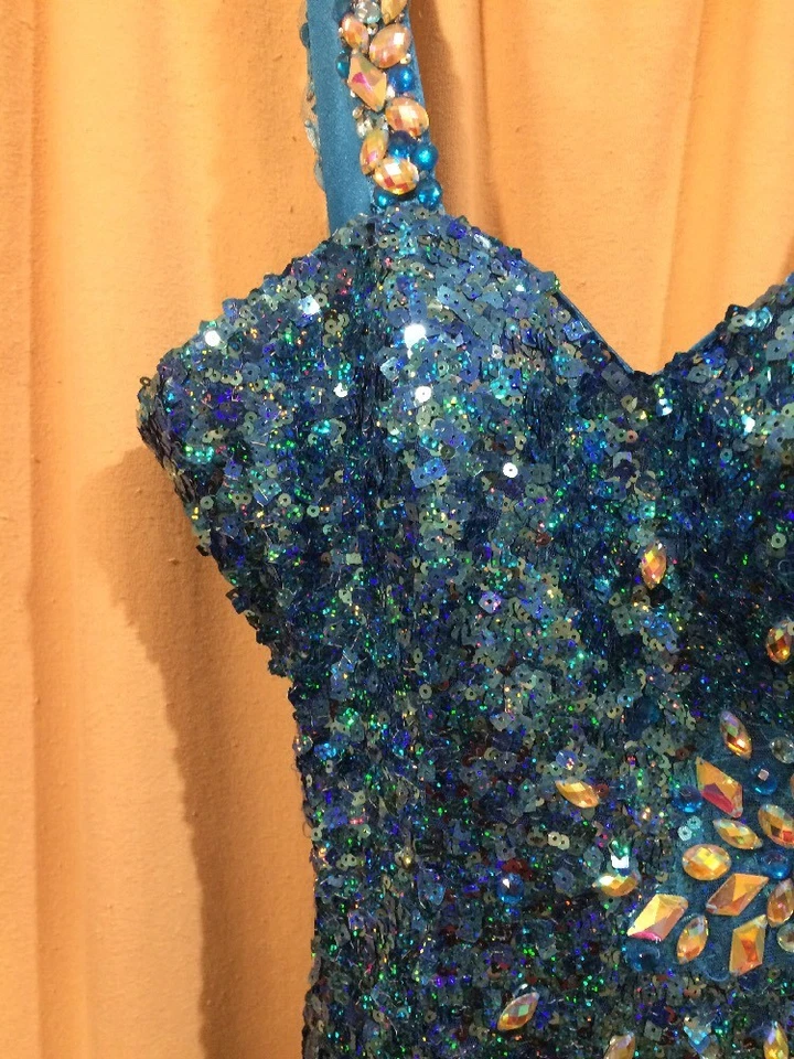 Vestido SIRENA LENTEJUELAS Fiesta Hora Aqua Lentejuelas Un Hombro Talla 4 Foto 4 de 4
