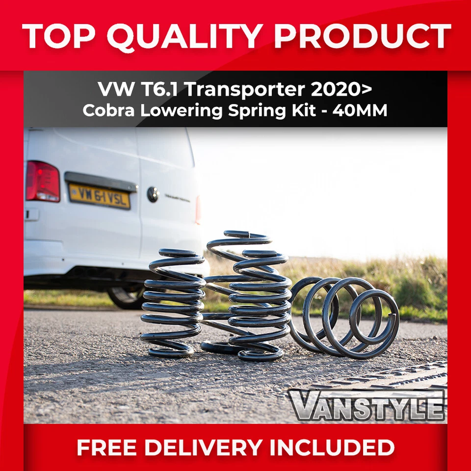 FITS VW T6.1 TRANSPORTER 2019> COBRA 40MM SPORTS LOWERING COIL SPRINGS KIT TUV