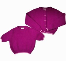 NWT NEW Fendi girls FF grape crocheted wool twin sweater set with pink trim 6y