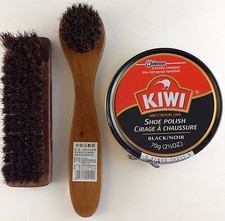 KIWI JUMBO BLACK SHOE POLISH, HORSEHAIR SHINE BRUSH  DAUBER KIT, SELECT: Items