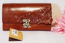 NWT PATRICIA NASH TERRESA TRI FOLD WALLET Hand Cut Tooled Cinnamon LEATHER RFID