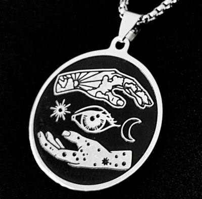 Yin Yang Hand Sonne Mond Auge Anhänger Edelstahl Halskette All Seeing Eye KE188B