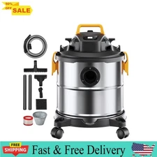 KFFKFF Stainless Steel Shop Vacuum, 5.5 Gal 6 HP for Wet/Dry Use, Efficient Suct