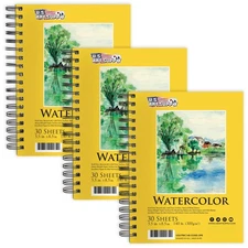 5.5" x 8.5" Watercolor Painting Paper Pads, 3 Pads, 30 Sheets Each, 140lb 300gsm