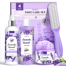 Lavender Foot Soak Set - Salts, Foot File, Scrub  Urea Cream Pedicure Suppli...