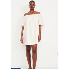 NWT Old Navy Off Shoulder Beach Boho Textured-Dobby Ivory Mini Swing Dress