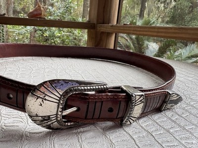 VTG Danbury PGA Tour Golf Belt Mens 34 Brown Leather Silver Buckle Band & Tip