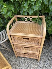 Vintage Wicker Bamboo 3 Draw Set Of Drawers Retro Boho Bedside Chest Of Drawers