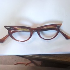VINTAGE 50's 60s Frames Sunglasses CAT EYE 42-18 Small Retro Glasses Amber Brown