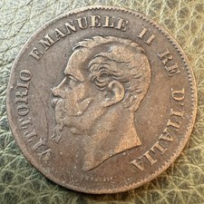 1861 Italy 5 Centesimi Coin KM# 3.2 Copper