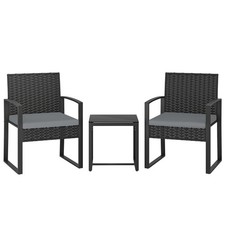 Outsunny Set Bistrot in Rattan, 3 PEZZI Mobili da Giardino con Cuscino, Grigio Chiaro