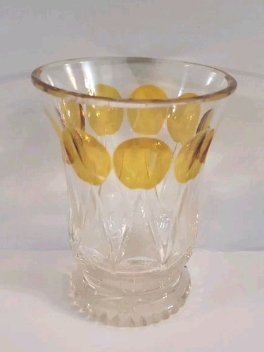 Bohemian Amber Stain Cut To Clear Crystal Art Deco Vase 