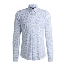 BOSS P-Roan Men's Light Blue Floral Performance Stretch Shirt Slim Fit M